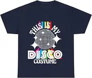 X.Style This is My Disco Costume 1970s Funky Party 70s Groove T-Shirt for Adults Crew Neck Short Sleeve Tee Shirt Navy L