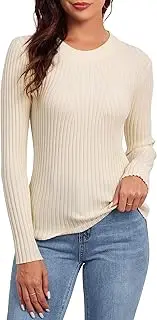 [Famulily] Round Neck Sweater Jumpers for Women, Ribbed Long Sleeve Autumn Winter Pullover Tops