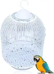 KEMUZ Adjustable Bird Cage Cover, Large Bird Cage Seed Catcher, Parrots Drawstring Bird Food Small Animals Net, Cover Skirt Guard for Round Square Cages, Bird Cage Large, White Star