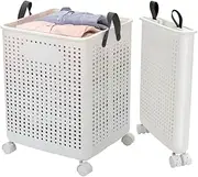 AmazonBasics Collapsible Laundry Basket, Large, Plastic, Foldable, Wheeled