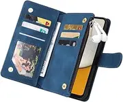 Wallet Case for Samsung Galaxy A73 5G Blue Case Wallet for Women and Men with Card Holder, Zipper Magnetic Flip PU Leather Phone Case for Samsung Galaxy A73 5G