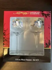 Ed Hardy Life Set of Two Wine Glasses Gesha Kiss Of Death 13 Oz Set Of 2