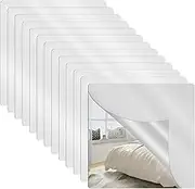 12Pcs Acrylic Mirrors Self Adhesive Mirror Tiles 2mm Thick Flexible Unbreakable Mirror Stickers Reflective Square Mirror Wall Stickers for Bedroom Living Room Bathroom Decor PoUYWH