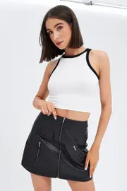 Black PU Skirt Mini High Rise Pencil Biker Faux Leather - Size 6, Women's A Line Skirt