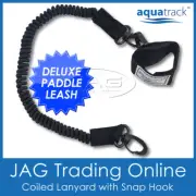 DELUXE KAYAK CANOE PADDLE LEASH BLACK AQUATRACK - SUP/Fishing Rod Coiled Lanyard