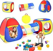 EagleStone 3-in-1 Kids Play Tent with Tunnel and Ball Pit, Pop-Up Playhouse Set for Toddlers and Kids, Foldable Ball Pit Tent for Indoor and Outdoor Toys for Boys and Girls