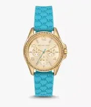 Michael Kors Mini Pilot Pavé Gold-Tone and Logo Silicone Watch