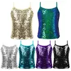 Kids Girls Shiny Sequins Cami Tank Top Dance Party Performance Costume Vest AU