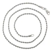 White Gold Plate Silver 46cm 18'' Necklace 2mm Solid Twist Wave Woven Rope Chain
