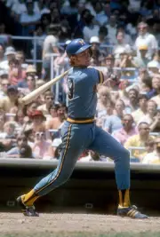 Robin Yount Milwaukee Brewers swings and watches the flight of hi- 1974 Photo 1