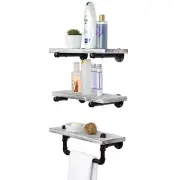 Wall Mounted White Wood Floating Shelf Organizer, Display Shelf, 3 Piece Set