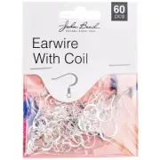 John Bead Earwire with Coil 60/Pkg-Silver 1401007