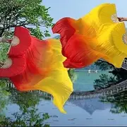 [LAXTO] Dance Fan,Folding Fan,Long Fan Gradient Color Show Fan Long Satin Fan Suitable for Square Dance Belly Dance Indian Dance Length 150 cm (Color : Color F Right) Gradient