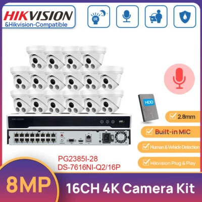 Hikvision 16CH CCTV System 4K 16POE NVR 8MP IR MIC POE Camera Kit Night Vision