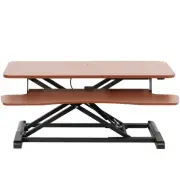 VIVO Dark Walnut Height Adjustable 36" Standing Desk Monitor Riser, Black Frame