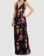 $245 Aidan BY Aidan Mattox Womens Black Printed Wrap-Front Gown Dress Size 12