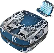 Period Bag,Sanitary Napkin Storage Bag,Christmas Deer Forest Snow Winter,Tampon Holder for Purse