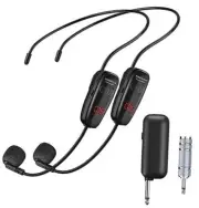 Wireless Microphone Headset,UHF Dual Headset Microphone System,165FT Black-A