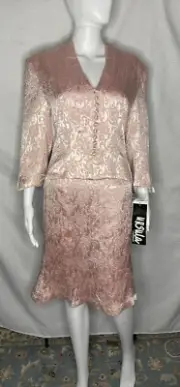 NWT Ursula of Switzerland Skirt Jacket Suit 12 Pink Gold Shimmers Brocade