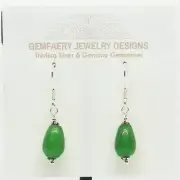 Sterling Silver JADE Teardrop Gemstone Teardrop Earrings #1921...Handmade USA