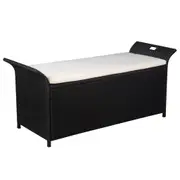 Storage Bench with Cushion 138 cm Poly Rattan Black vidaXL