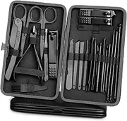Nail Kit, Manicure and Pedicure Kit, 24 Pieces Manicure and Pedicure Set Professional Nail Clippers, Stainless Steel Nail Clippers Kit with Leather Box, for Travel and Home – Black