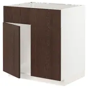 METOD base cabinet f sink w 2 doors/front, white/Sinarp brown, 80x60x80 cm