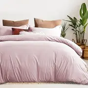 LINENOVA Single Quilt Cover Set, 100% Luxury Cotton Duvet Cover with Buttons Closure,Ultra Soft Solid Plain Color 2pcs Doona Cover Set(Single, Mauve)