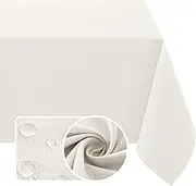 Tablecloth Linen Textured Rectangle Waterproof & Stain Resistant Table Cloth Wrinkle Free Polyester Table Cover for Dining/Party/Buffet/Camping,137cm x 203cm,Heather Ivory