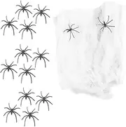 OFFSCH 10 Pack Halloween Spider Webs Decorations Realistic Set for Spooky Parties Indoor/Outdoor 20 Fake Spiders