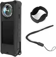 Silicone Case Cover with Lens Cap for Insta360 X5, Soft Protective Sleeve Skin Lens Protector Cover Silicone Protective Case for Insta360 X5 Sports Camera with Hand Strap (Black)