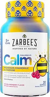 Zarbee's Children's Calm Gummy, Supports a Calm Mind & Body for Kids Ages 5+, Made with Magnesium, Chamomile & Vitamin B6, Natural Raspberry Flavor, 30 Gummies