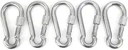 5pcs 80mm Locking Carabiner Clip Heavy Duty Spring Snap Hook with Nut Lock Buckle for Camping