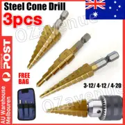 HSS 3pcs Steel Step Cone Drill Titanium Bit Set Hole Cutter 3/12mm 4-12/20mm
