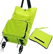 ZONADA Set of 2 Foldable Rolling Shopping Bag on Wheels Reusable Folding Shopping Cart Trolley Bag with Wheel Green