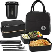 UHAPEER 2 Tier Lunch Box Bento Box with Lunch Bag | Cutlery, Adjustable Compartments for Adults and Kids, Portable Leakproof Food Container Lunchbox for Work and School