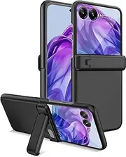 [Miimall] for Motorola Razr 50 Ultra Case with Hinge Protection, [Kickstand] [Built-in Tempered Glass Screen Protector], Frosted PC Anti-Scratch Slim Shockproof Full Body Case for Razr 50 Ultra-Black