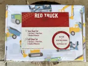 RED TRUCK Kids Construction Trucks TWIN Sheet Set | digger, crane, bulldozer