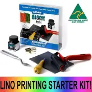 Derivan Lino Block Printing Starter Set: Ink Tile Plate Roller Carving Tool Kit