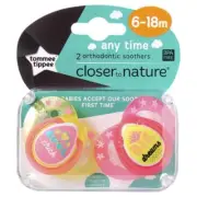 Tommee Tippee Closer To Nature Any Time Soothers 6-18 Months 2 Pack (Colours May