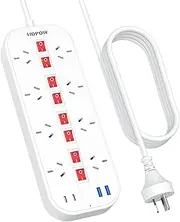Power Board with Individual Switches, Power Strip with 8 Wide Outlets(2 USB A & 2 USB C), 350J Surge Protection Power Board, Powerboard 10A/2400W, 2M Extension Cord for Home, Office, Hotel