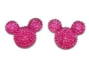 20 Hot Pink Flatback Rhinestone Mouse Gem Beads 24X20mm Flat back Resin