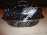 Paula Deen Marbled Enamel 16.5" Covered Roaster/Roasting Pan Gray & Black