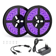 LED Strip Light 2X5M 32.8ft LED UV Black Light Strip Kit 600 Units UV Lamp Beads 12V Flexible Blacklight Fixtures 10m LED Ribbon Waterproof for Indoor Fluoresc