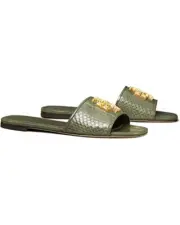 NIB Tory Burch Eleanor Leather Slide Sandal Palm Leaf US 7 7.5 8 8.5 9.5 10 AUTH