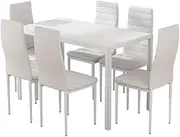 Artiss Dining Table and Chair Set of 7 White Tables Chairs Setting Desk Nursing Seats Reading Seating Home Living Room Bedroom Kitchen Cafe Furniture, MDF Tabletop, 6X 45cm Height Seat