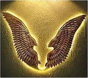 Wings Wall Art Decorative Sculptural Angel Wings, 3D Metal 2 Piece Set Wings Vintage Style Wall Decor, Wings Statue Ornament for Living Room Bedroom Bar(With light strip,110 * 130CM)