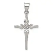Sterling Silver Diamond Polished Brushed Back Latin Cross Pendant