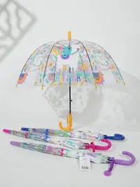 在飛比找樂天市場購物網優惠-浮羽兒童傘糖果色羊駝卡通拱形可愛印花透明傘小孩泡泡自動長柄傘