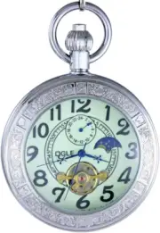 Waterproof Luminous Magnifier Tourbillon Moon Sun Chain Fob Self Wind Automatic